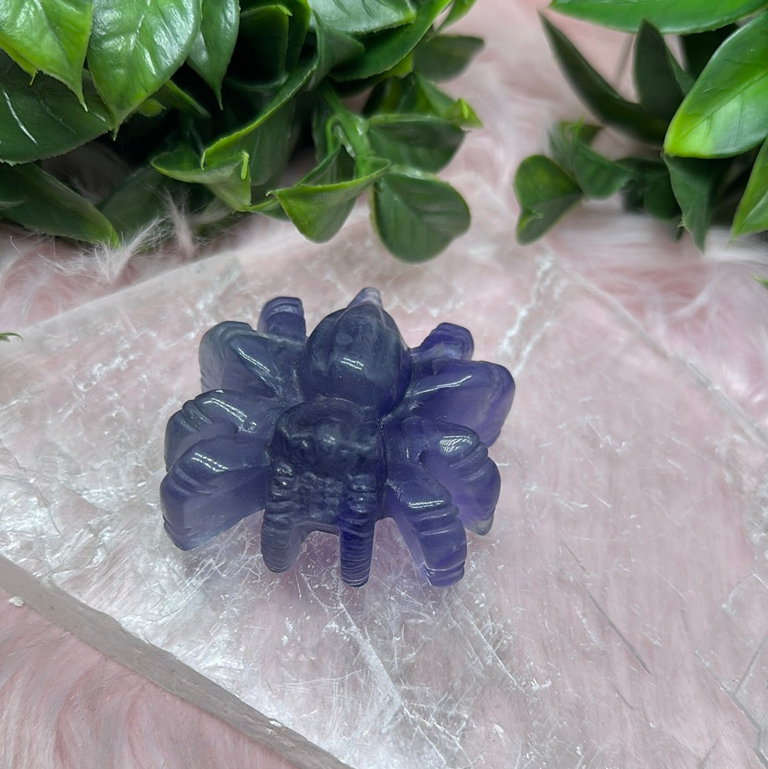 Rainbow fluorite spider carving