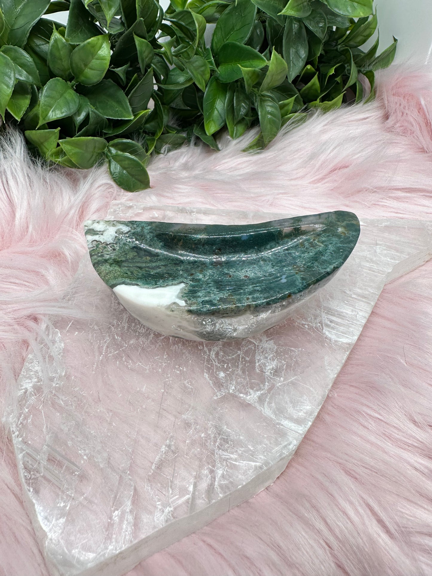 Moss agate moon bowl