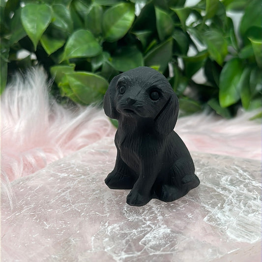Matte black obsidian puppy dog carving