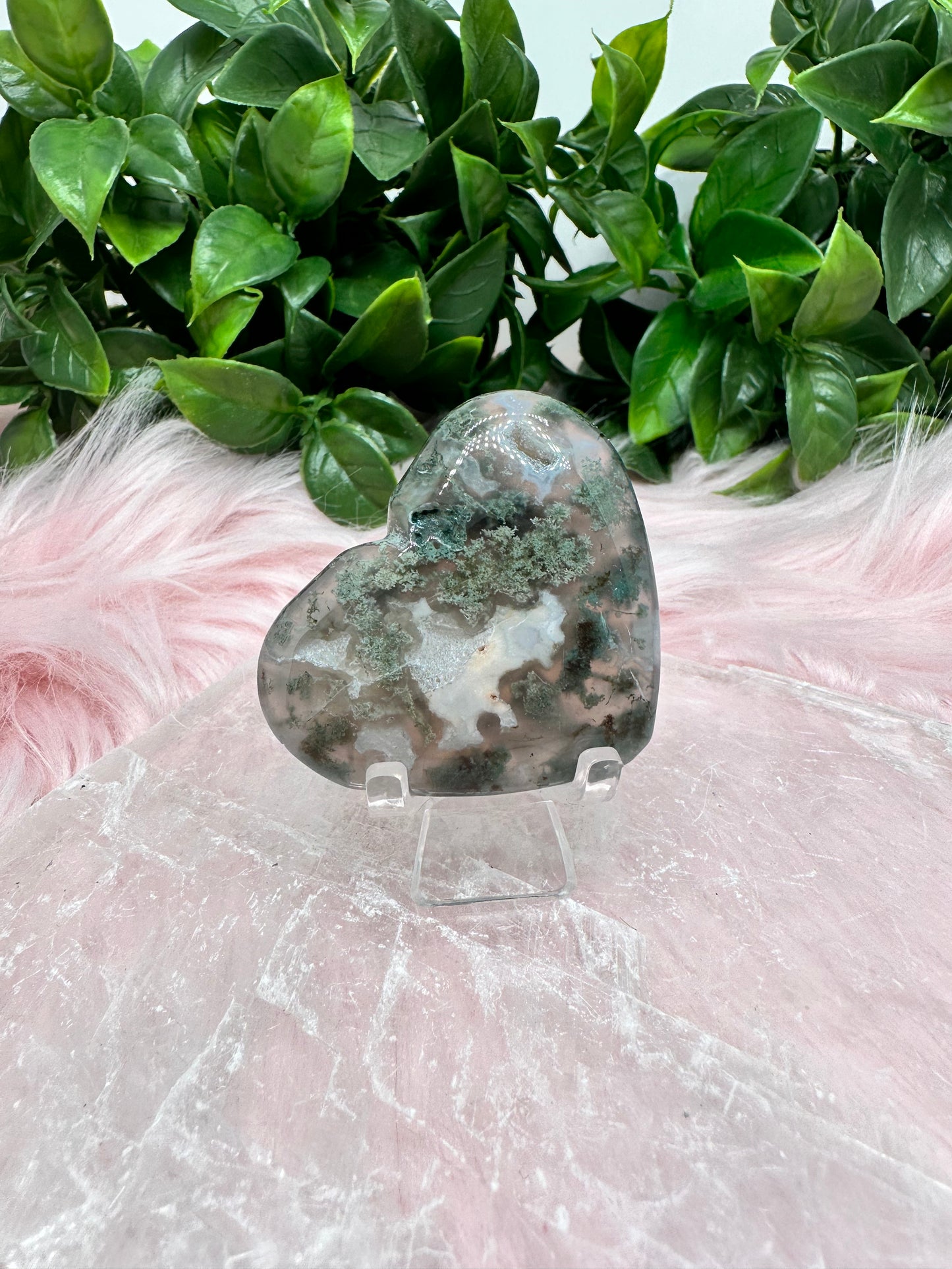 moss agate heart carving