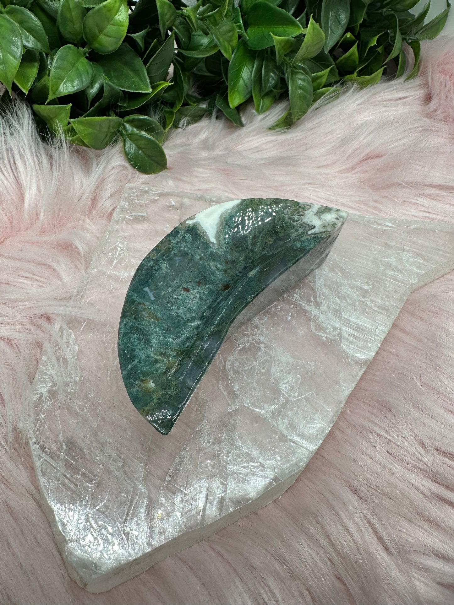 Moss agate moon bowl