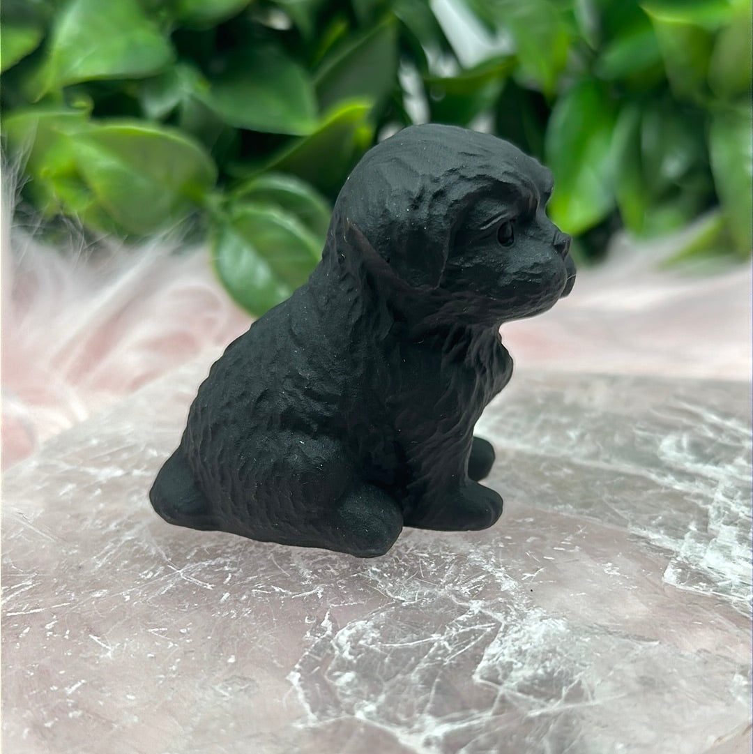 Matte black obsidian shih tzu dog carving