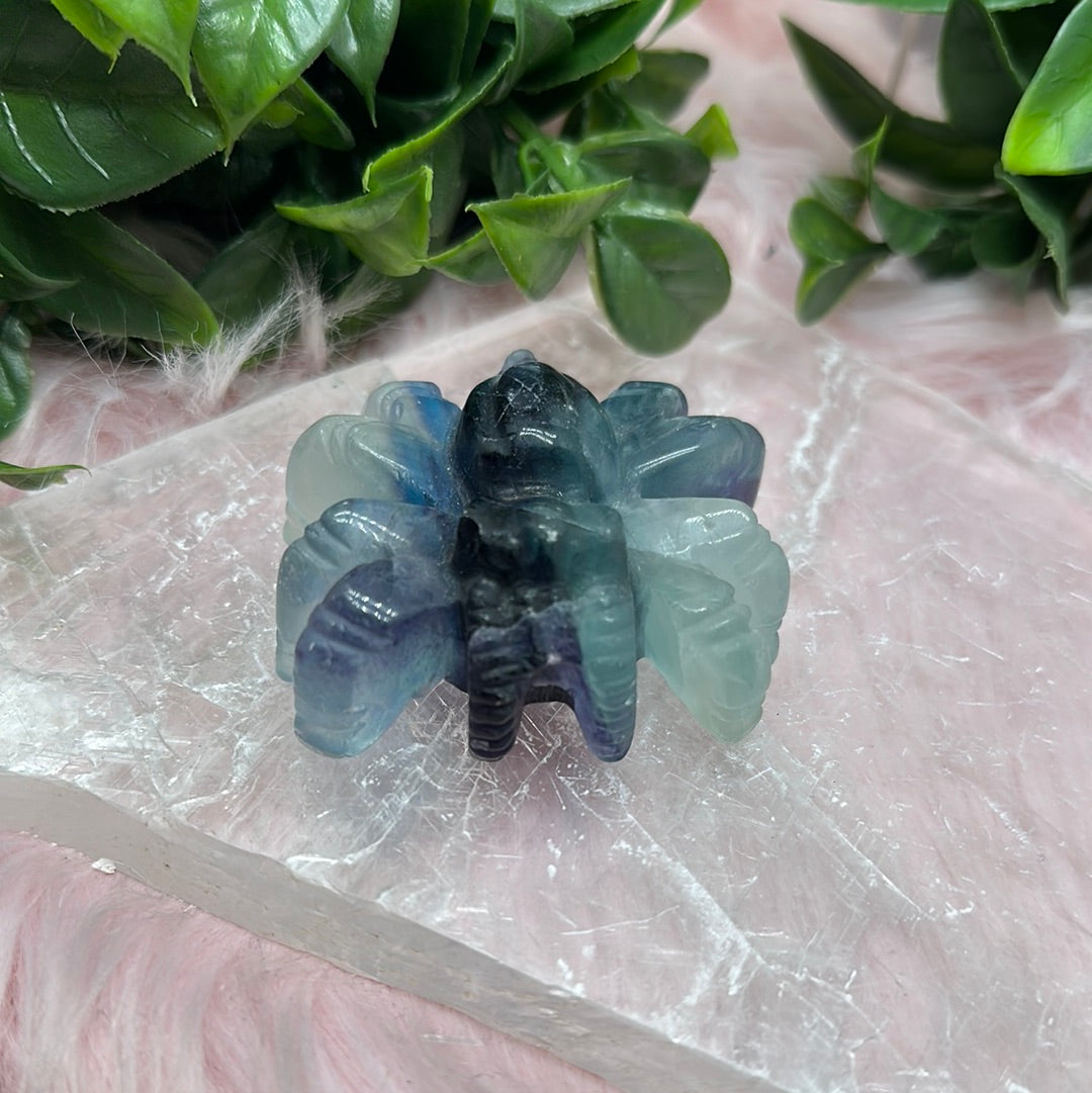 Rainbow fluorite spider carving