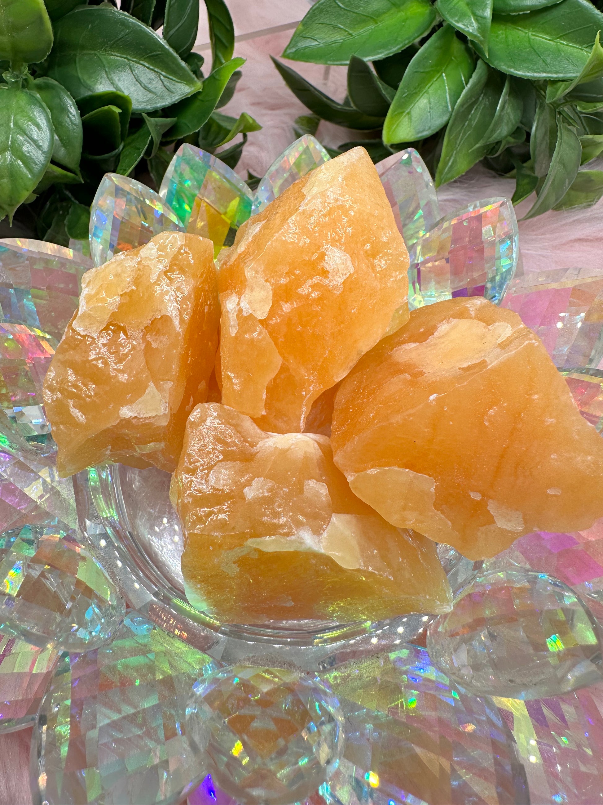 raw orange calcite tumbles