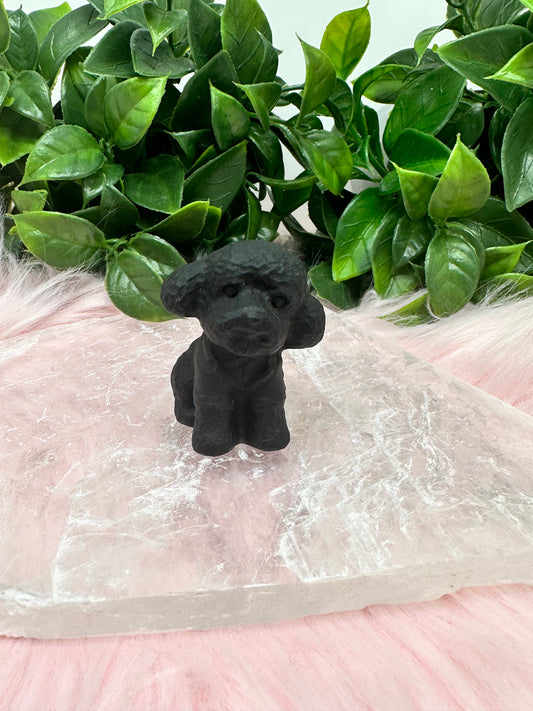 black obsidian poodle dog carving