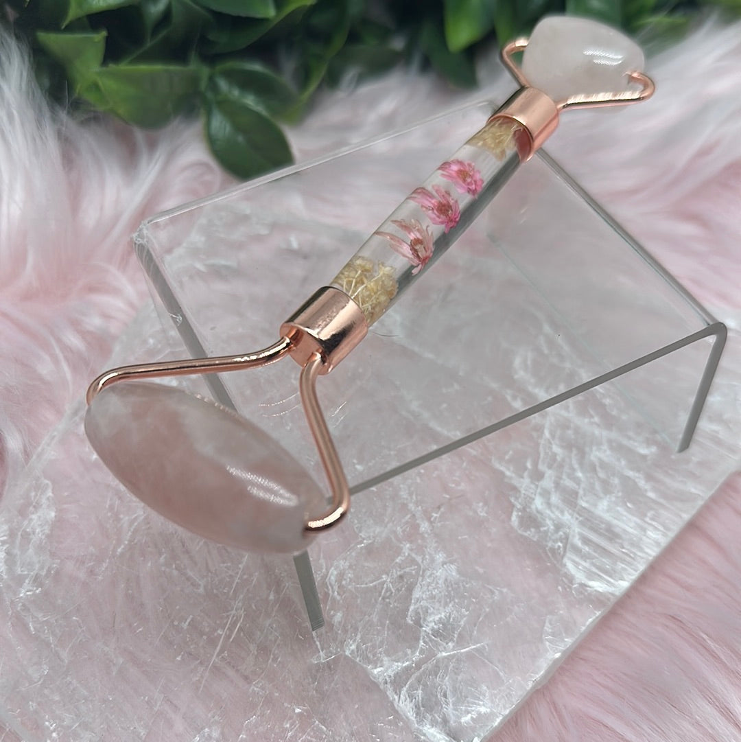 Rose quartz facial roller