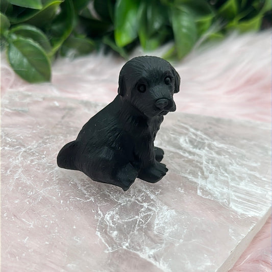 Matte black obsidian dog carving