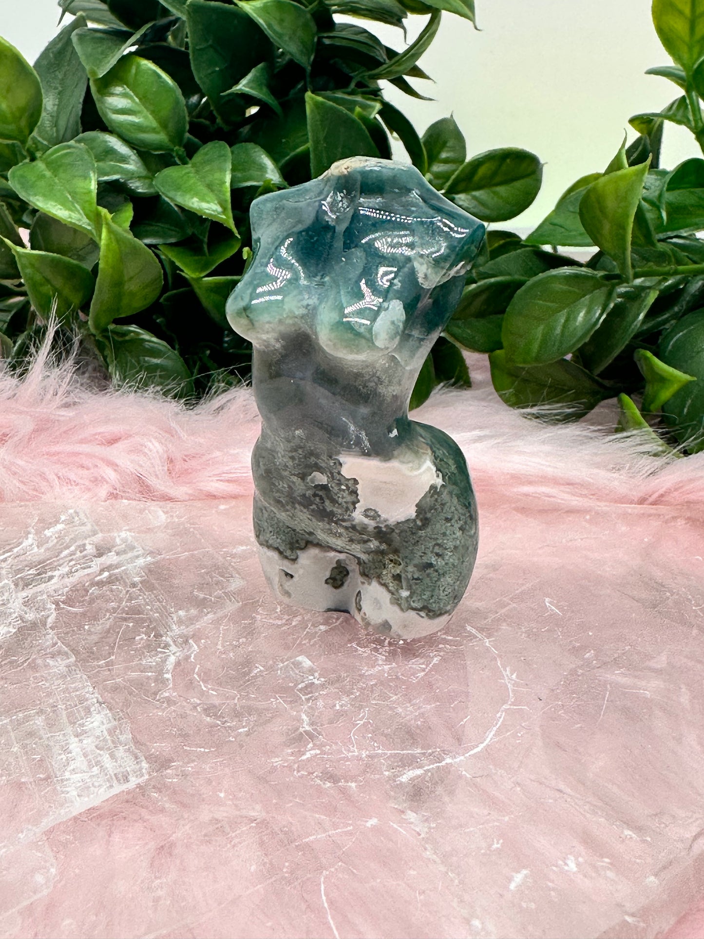 3'' Moss agate goddess body