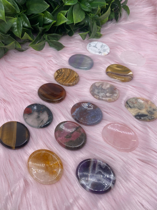 Worry stones (also called palm stones or thumb stones) are smooth, polished gemstones, used for relaxation or anxiety relief. To use, hold the stone between your index or middle finger and thumb. Gently move your thumb back and forth across the stone. Notice how soothing it feels.