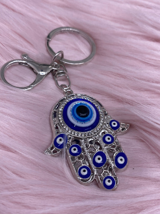 Evil eye hamsa hand keychain