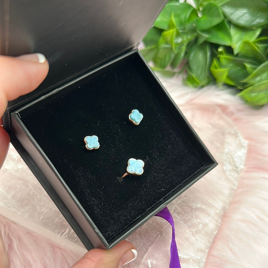 Larimar earrings and ring