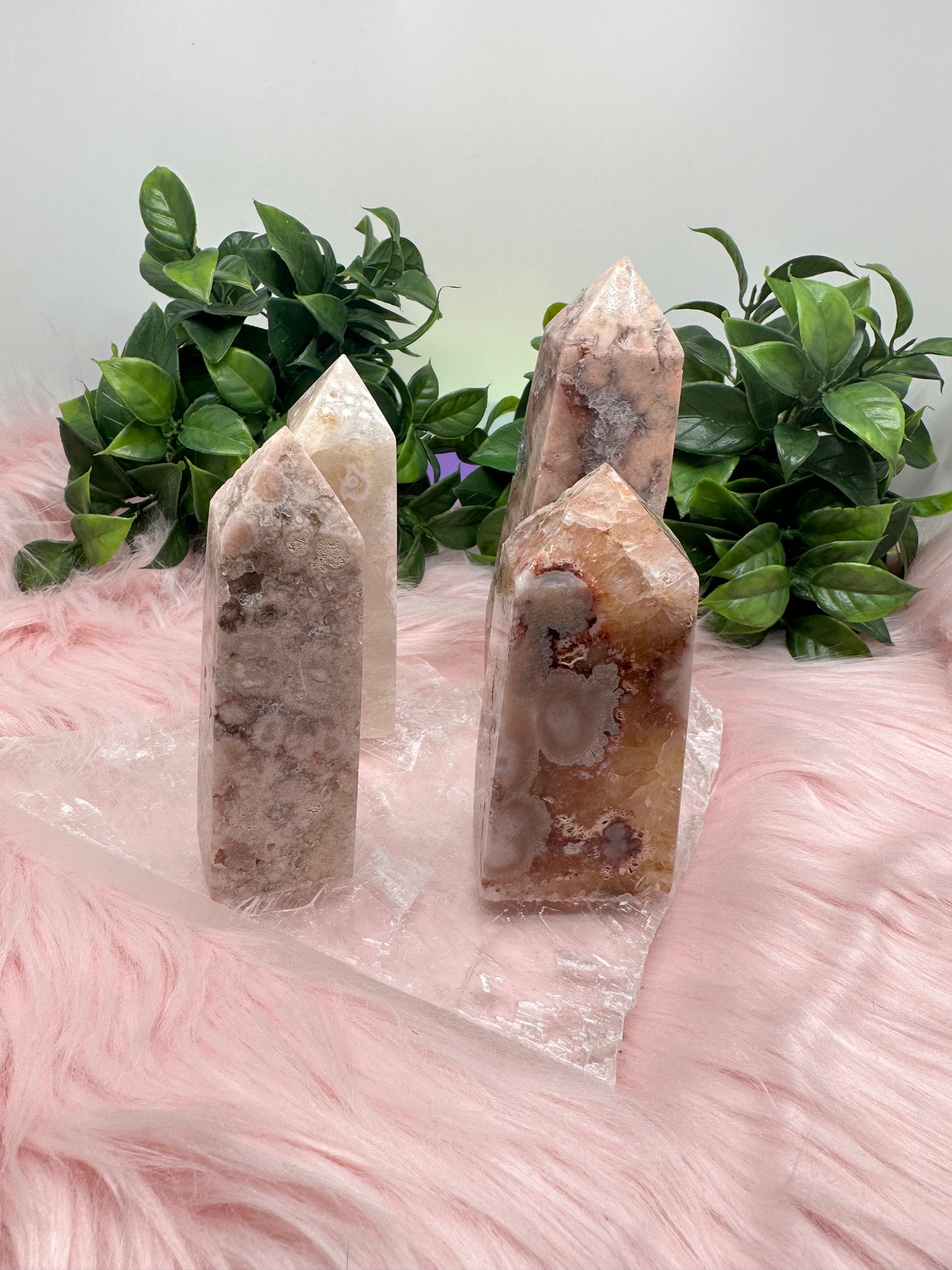 Pink Amethyst + Flower Agate Towers