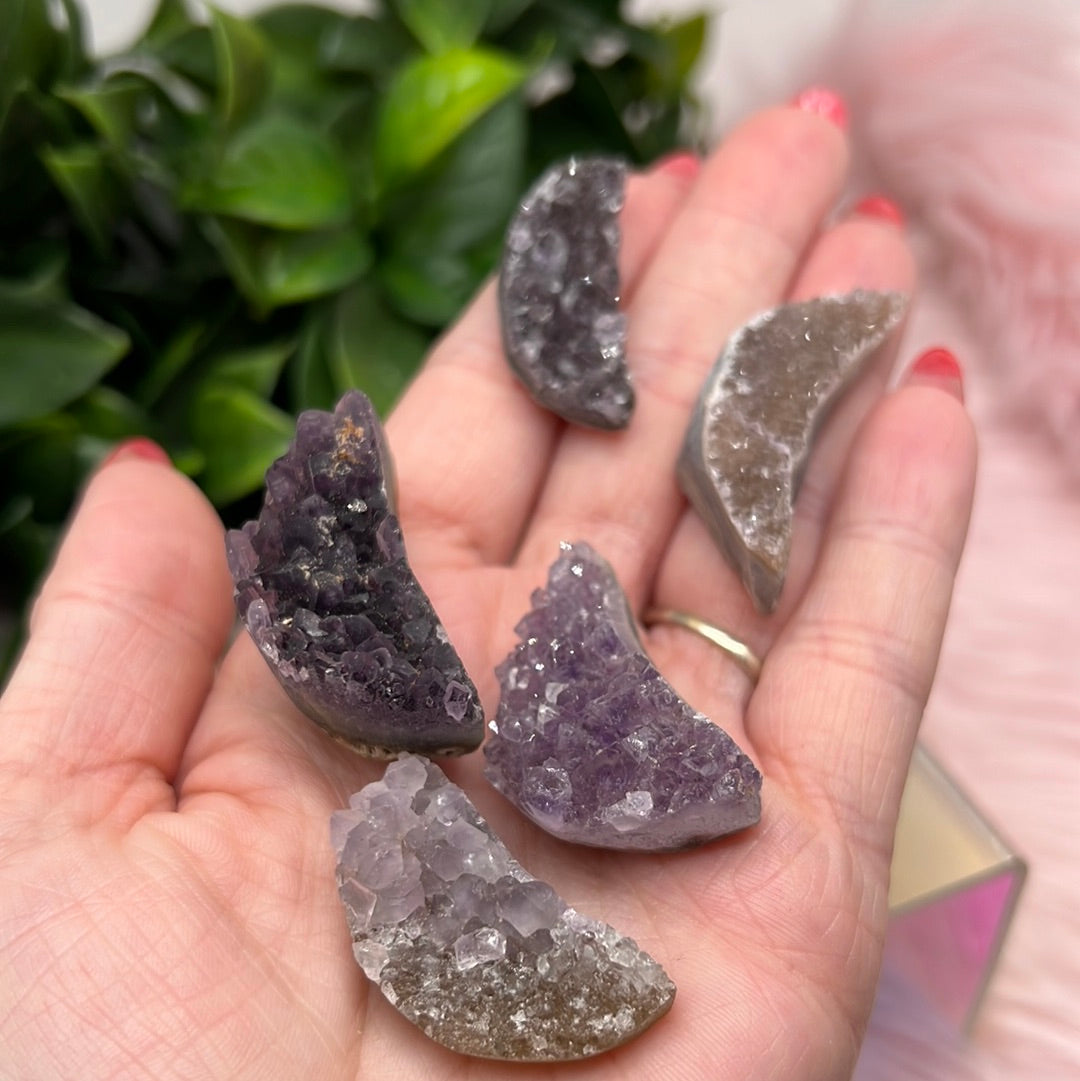 Raw amethyst moons